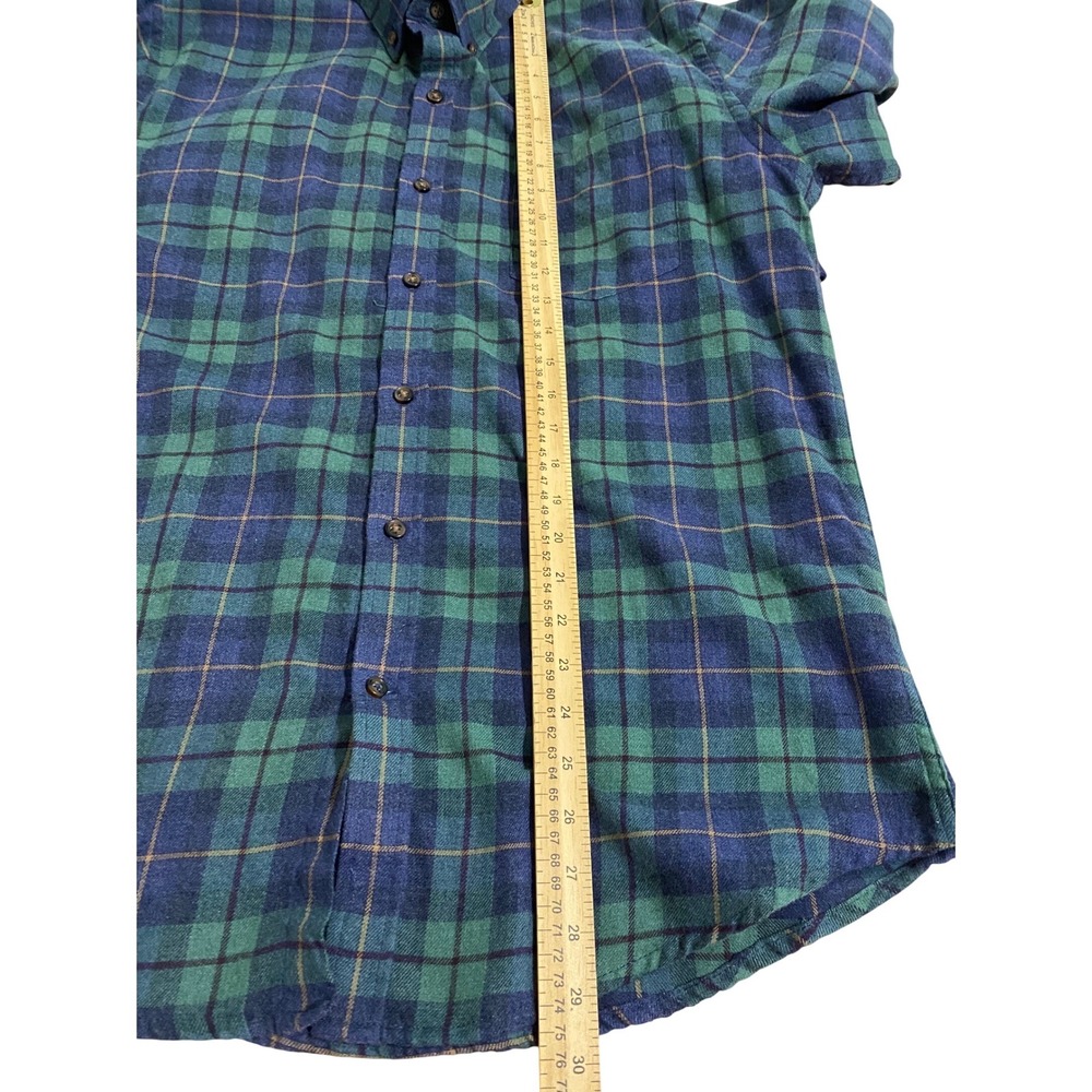 IZOD Mens Flannel Shirt L Blue Green Plaid Long Sleeve Button Down Cotton Blend - Picture 6 of 10